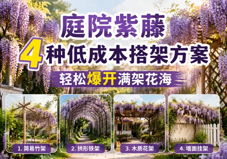 庭院紫藤 4 种低成本搭架方案，轻松爆开满架花海-贰捌植场